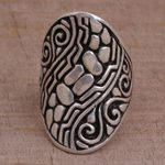 Sterling silver cocktail ring, 'Temple Pebbles' - Sterling Silver Combination Finish Cocktail Ring from Bali