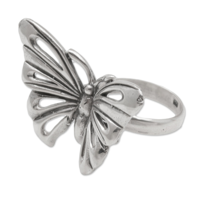 Sterling silver cocktail ring, 'Emerging Butterfly' - Artisan Crafted Sterling Silver Butterfly Ring from Bali