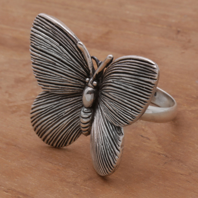 Sterling silver cocktail ring, 'Blessed Butterfly' - 925 Sterling Silver Butterfly Cocktail Ring from Bali