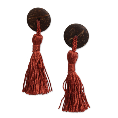 Coconut Shell and Sterling Silver Dangle Earrings from Bali