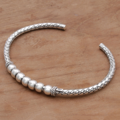 Sterling silver cuff bracelet, 'Striking Weave' - Artisan Crafted Sterling Silver Cuff Bracelet from Bali