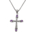 Amethyst pendant necklace, 'Chapel Drops' - Amethyst and Sterling Silver Cross Necklace from Bali