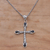 Onyx pendant necklace, 'Chapel Drops' - Onyx and Sterling Silver Cross Pendant Necklace from Bali