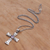 Amethyst pendant necklace, 'Pebble Cross' - Amethyst and Sterling Silver Pebble Cross Necklace from Bali (image 2b) thumbail