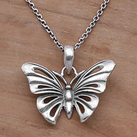 Sterling silver pendant necklace, 'Emerging Butterfly' - Sterling Silver Butterfly Pendant Necklace from Bali