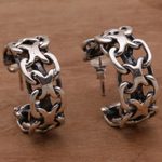 Sterling silver half-hoop earrings, 'Intricate Chain' - Artisan Crafted Sterling Silver Balinese Half-Hoop Earrings