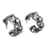 Sterling silver half-hoop earrings, 'Intricate Chain' - Artisan Crafted Sterling Silver Balinese Half-Hoop Earrings