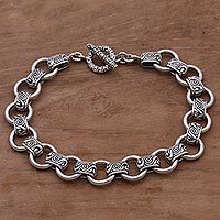 Men's sterling silver link bracelet, 'Faith Engraved'