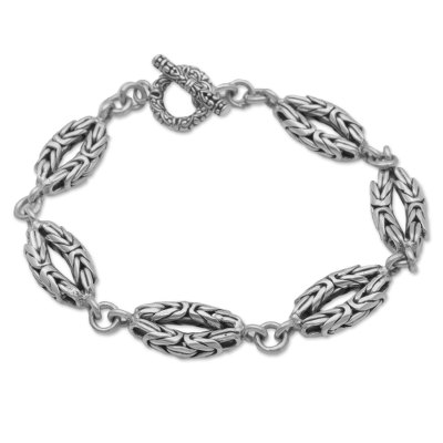 Sterling silver link bracelet, 'Borobudur Story' - 925 Sterling Silver Borobudur Link Bracelet from Bali