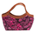 Handtasche mit Akzentgriff aus gebatiktem Baumwollleder, 'Fuchsien-Blumen'. - Handtasche mit Batik-Blumenleder-Akzent und Baumwollhenkel aus Bali