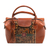Batik leather handbag, 'Kawung Blossom' - Traditional Batik Floral Leather Handle Handbag from Bali