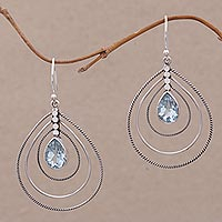 Blue topaz dangle earrings, 'Blue Constellation' - Blue Topaz and Sterling Silver Drop Earrings from Bali