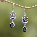 Garnet dangle earrings, 'Red Horizon' - Sterling Silver and Garnet Dangle Earrings from Bali