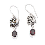 Garnet dangle earrings, 'Red Horizon' - Sterling Silver and Garnet Dangle Earrings from Bali