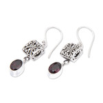 Garnet dangle earrings, 'Red Horizon' - Sterling Silver and Garnet Dangle Earrings from Bali