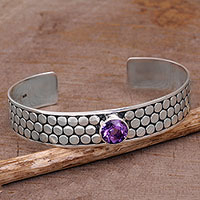 Amethyst cuff bracelet, 'Purple Bubble Bath' - Balinese Amethyst and Sterling Silver Spiral Cuff Bracelet