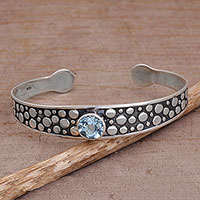 Blue topaz cuff bracelet, 'Blue Stone Path' - Blue Topaz and Sterling Silver Cuff Bracelet from Bali