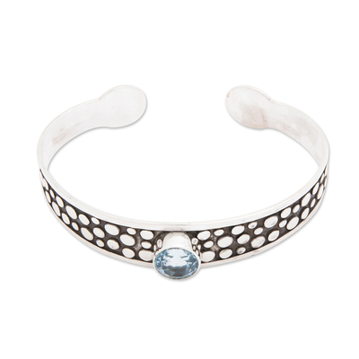 Blue topaz cuff bracelet, 'Blue Stone Path' - Blue Topaz and Sterling Silver Cuff Bracelet from Bali