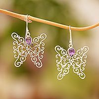 Amethyst dangle earrings, 'Butterfly Swirls'