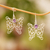 Pendientes colgantes de amatista, 'Butterfly Swirls' - Pendientes de mariposa de amatista y plata esterlina de Bali