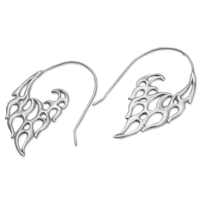 Sterling silver drop earrings, 'Dancing Flames' - Indonesian Handmade Sterling Silver Flame Drop Earrings