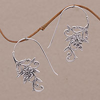 Indonesian Handmade Sterling Silver Flower Drop Earrings,'Floral Vines'