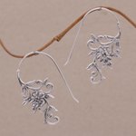 Sterling silver drop earrings, 'Floral Vines' - Indonesian Handmade Sterling Silver Flower Drop Earrings