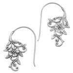 Sterling silver drop earrings, 'Floral Vines' - Indonesian Handmade Sterling Silver Flower Drop Earrings