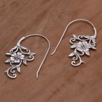 Sterling silver drop earrings, 'Floral Vines' - Indonesian Handmade Sterling Silver Flower Drop Earrings