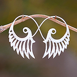 Indonesian Handmade Sterling Silver Wing Drop Earrings, 'Winged Beauty'