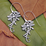 Sterling silver drop earrings, 'Dragonfly Allure' - Indonesian Handmade Sterling Silver Dragonfly Drop Earrings