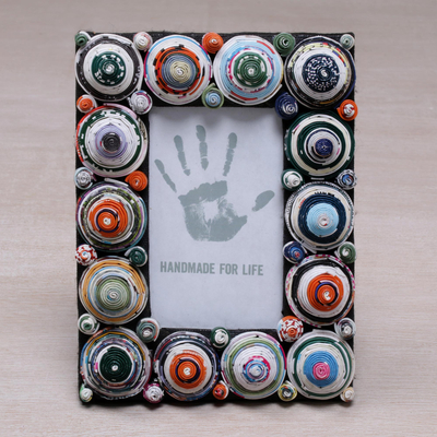 Marco de fotos de papel reciclado, (3x5) - Marco de fotos de Papel Reciclado 3x5 con Círculos Multicolores