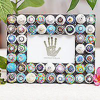 Recycled paper photo frame, 'Colorful Shrines' (3x5) - 3x5 Recycled Paper Photo Frame with Circle Motifs