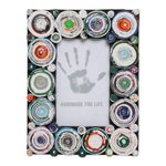 Recycled paper photo frame, 'Hypnotizing Circles' (3x5) - 3x5 Recycled Paper Photo Frame with Circle Motifs