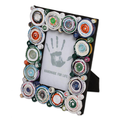 Marco de fotos de papel reciclado, (3x5) - Portafotos de Papel Reciclado 3x5 con Motivos de Círculos