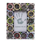 Recycled paper photo frame, 'Memory Circles' (3x5) - 3x5 Recycled Paper Circle Motif Photo Frame from Bali