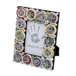Recycled paper photo frame, 'Memory Circles' (3x5) - 3x5 Recycled Paper Circle Motif Photo Frame from Bali