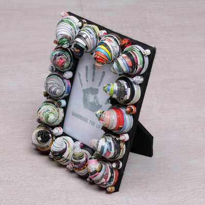 Recycled paper photo frame, 'Colorful Snail Shells' (3x5) - 3x5 Recycled Paper Photo Frame with Cones from Bali