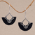 Sterling silver dangle earrings, 'Bali Fans' - Sterling Silver and Lava Stone Fan Earrings from Bali (image 2) thumbail