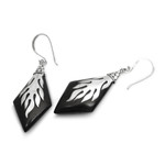 Wood and sterling silver dangle earrings, 'Diamond Flame' - Sterling Silver and Sono Wood Diamond Shaped Earrings