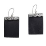 Lava stone dangle earrings, 'Dotted Walls' - Sterling Silver and Lava Stone Rectangular Earrings