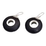 Lava stone dangle earrings, 'Wheels of Change' - Sterling Silver and Lava Stone Circle Earrings from Bali