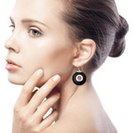Lava stone dangle earrings, 'Wheels of Change' - Sterling Silver and Lava Stone Circle Earrings from Bali