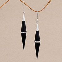 Sterling Silver and Sono Wood Cone-Shaped Dangle Earrings,'Elegant Cones'