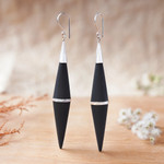 Sterling silver accent dangle earrings, 'Elegant Cones' - Sterling Silver and Sono Wood Cone-Shaped Dangle Earrings