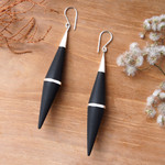 Sterling silver accent dangle earrings, 'Elegant Cones' - Sterling Silver and Sono Wood Cone-Shaped Dangle Earrings