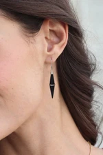 Sterling silver accent dangle earrings, 'Elegant Cones' - Sterling Silver and Sono Wood Cone-Shaped Dangle Earrings