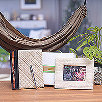 Handcrafted hammock, journal, pen and photo frame, 'Kiva adventurer gift set' (4 pieces) - Bali artisan handcrafted gift set for the adventurous spirit