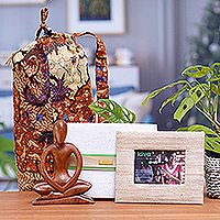 Handcrafted photo frame, wood sculpture and yoga mat bag, 'Kiva Yoga Time Gift Set' (3 pieces)