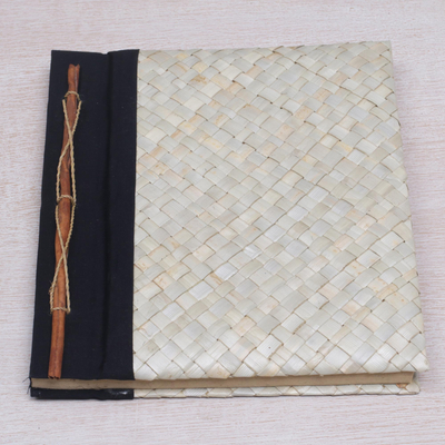 diario de fibras naturales - Diario tejido con hojas de Pandan con 100 páginas de paja de arroz
